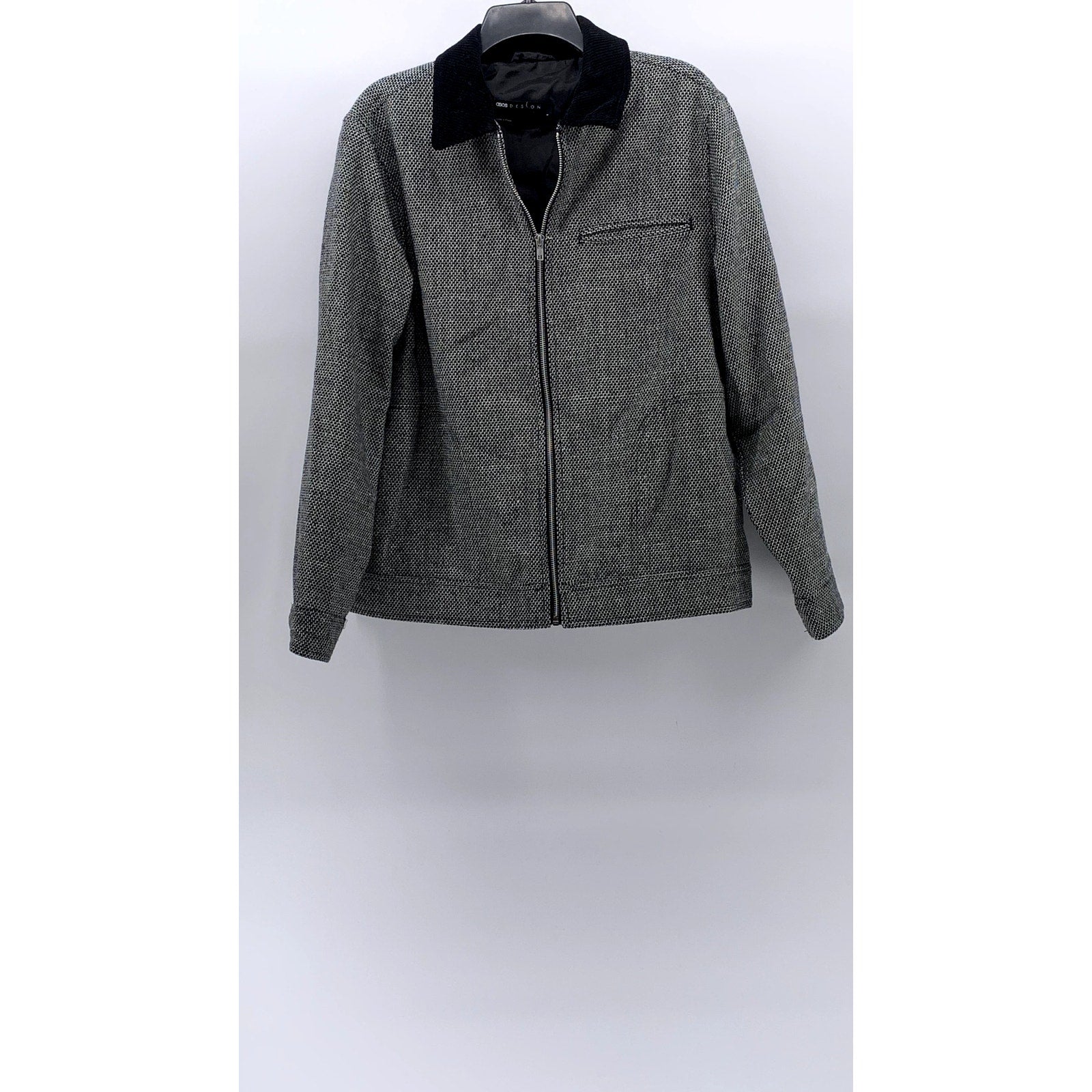 ASOS DESIGN Men's Gray Wool Look Textured Harrington Zip-Up Collared Jacket SZ S