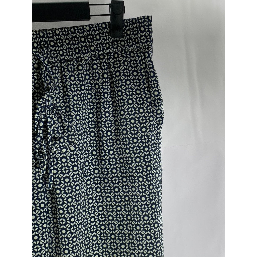 J. CREW Women's Blue/White Geo Print Drawstring Elasticized Pants SZ 4