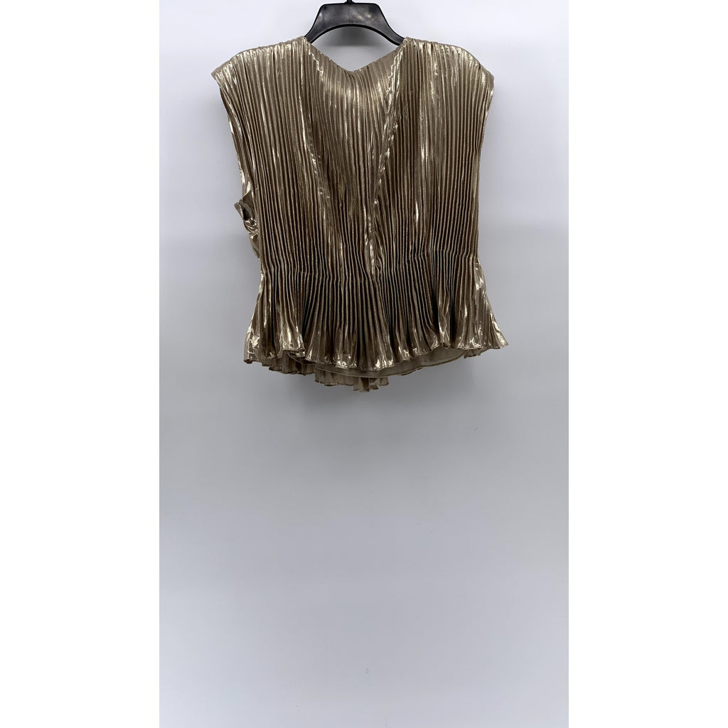 BANANA REPUBLIC Women's Champagne Foil Metallic Lena Pleated V-Neck Top SZ S