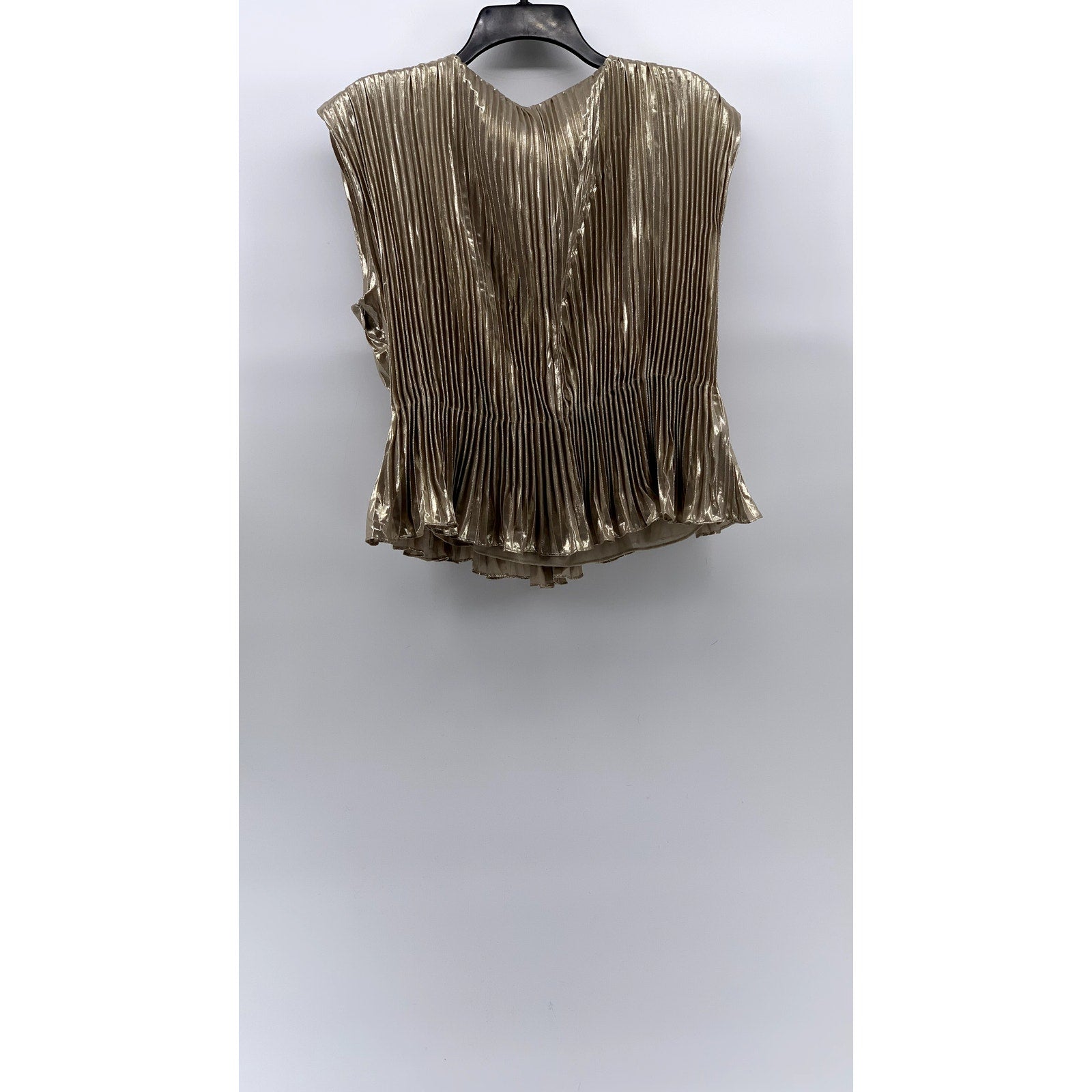 BANANA REPUBLIC Women's Champagne Foil Metallic Lena Pleated V-Neck Top SZ S