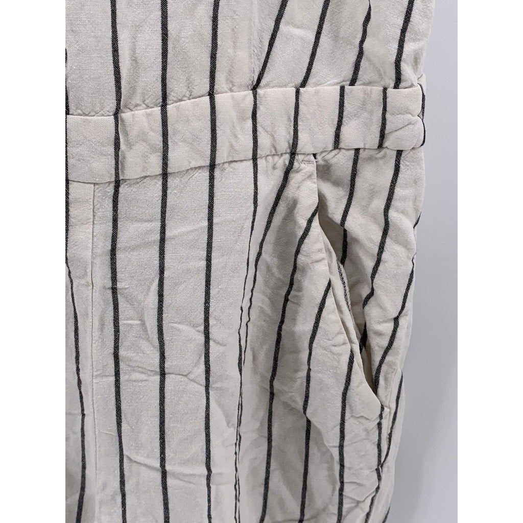 ANN TAYLOR LOFT Women's Petite Black-Cream Striped Linen-Blend Jumpsuit SZ XSP