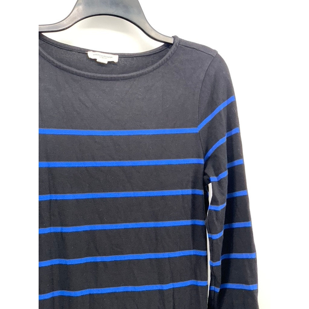 BEACH LUNCH LOUNGE Women's Black-Blue Shay Striped Long Sleeve Tulle Dress SZ S