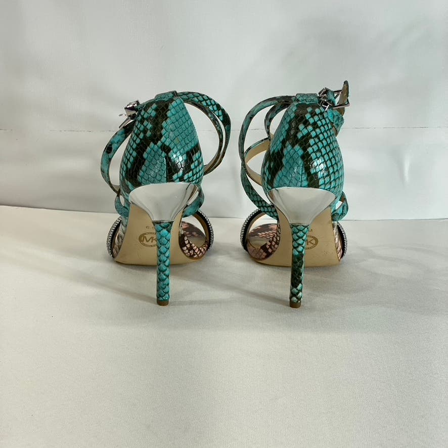 MICHAEL MICHAEL KORS Women's Teal/Tan Astrid Embellished Snake Sandals SZ 6.5