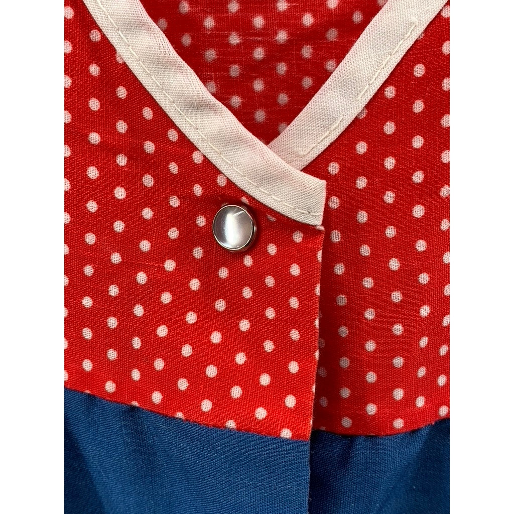 UNBRANDED Women's Vintage Blue-Red Mushroom Button-Up V-Neck Apron SZ OS
