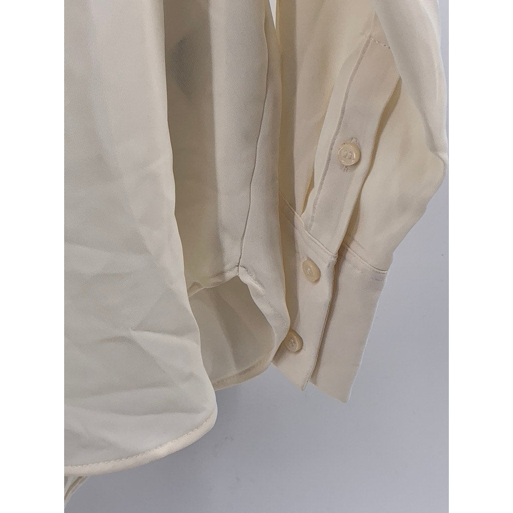 H&M Women's Beige Button-Up Regular Fit Long Sleeve Semi Sheer Top SZ S