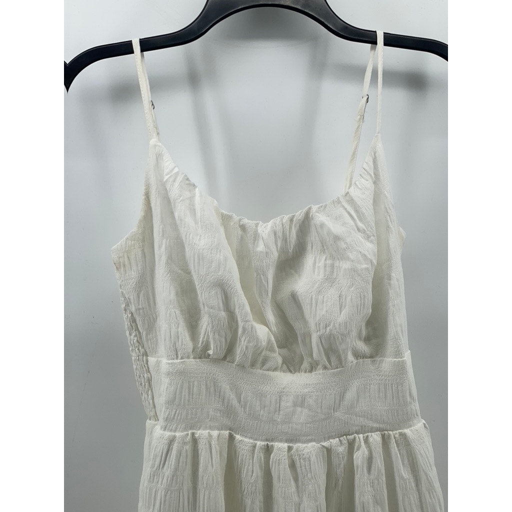 UNBRANDED Women's White Square-Neck Spaghetti Strap Tiered Mini Dress SZ S