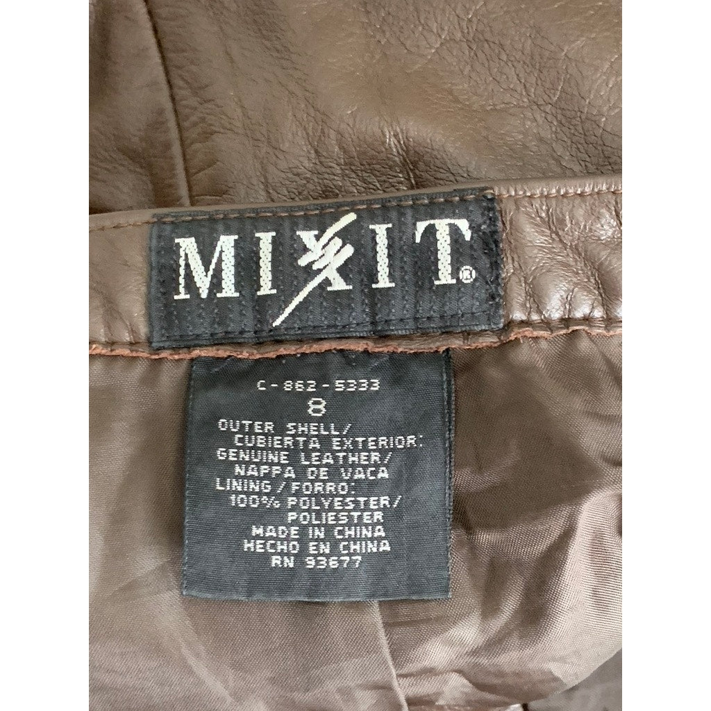 MIXIT Women's Vintage Brown Leather High-Rise Straight Leg Pants SZ 8