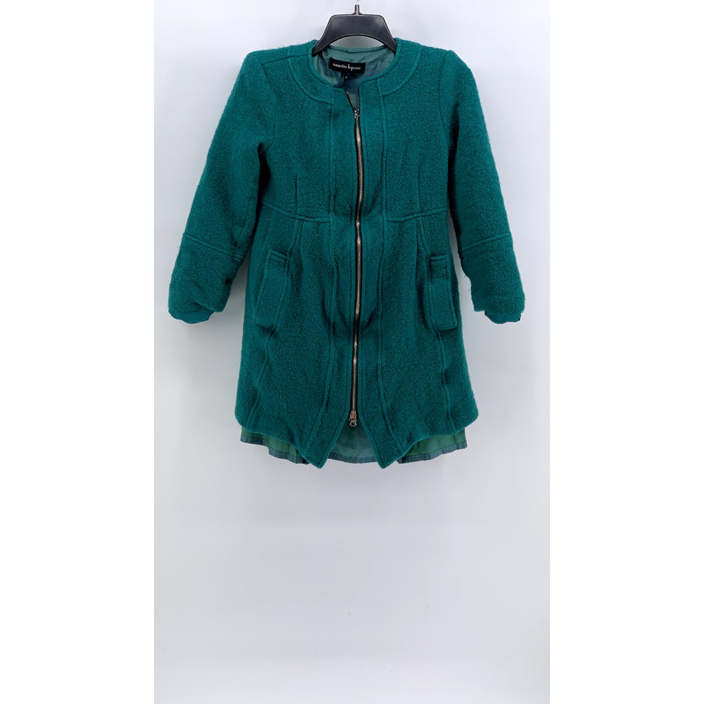 NANETTE LEPORE Women's Blue-Green Wool-Blend Zip-Up Coat SZ 4