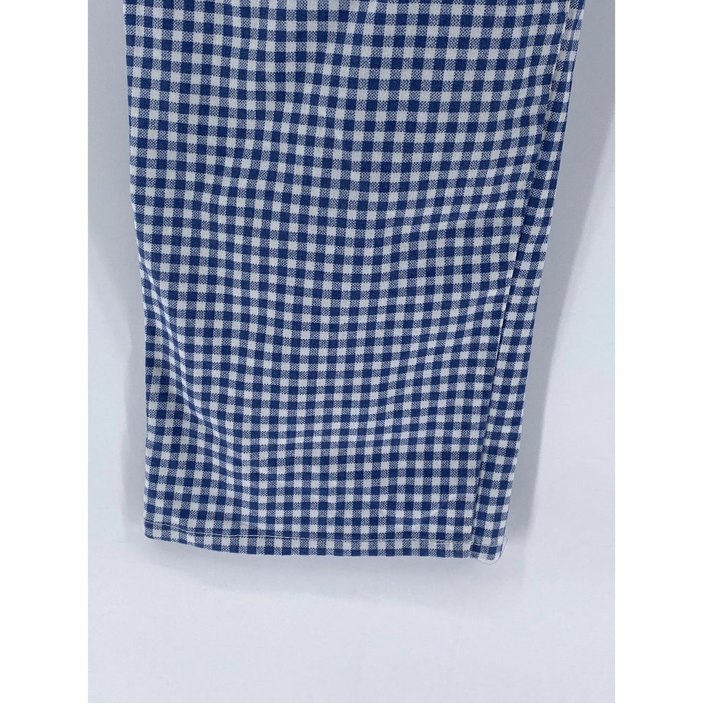 LULUS Women's Blue-White Gingham High-Rise Straight Leg Casual Pants SZ M