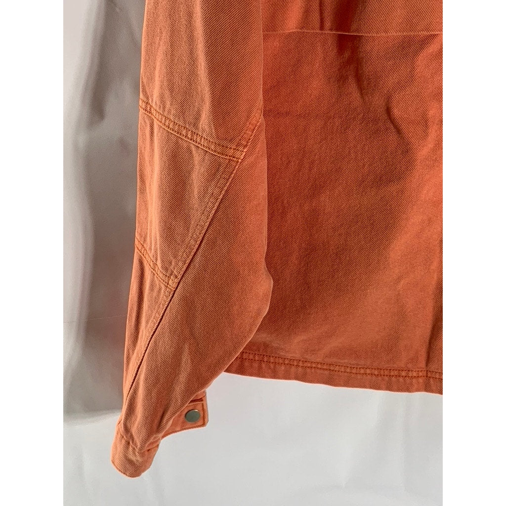 BERSHKA Men's Orange Cotton Four-Pocket Zip-Up Denim Jacket SZ S