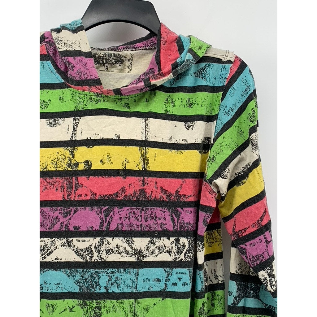 UNBRANDED Men's Black-Multi Striped Skull Graphic Casual Hooded Shirt SZ M