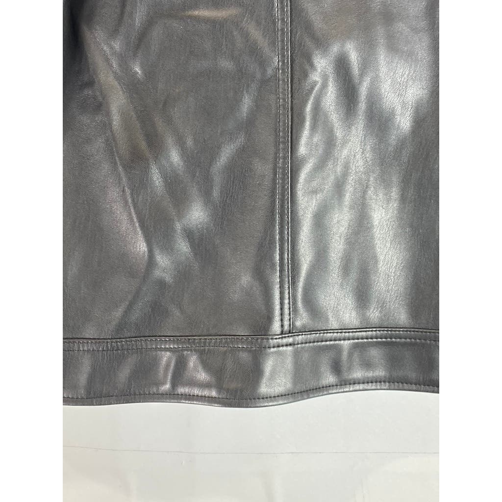 ZARA Men's Solid Black Faux-Leather Zip-Up Jacket SZ M