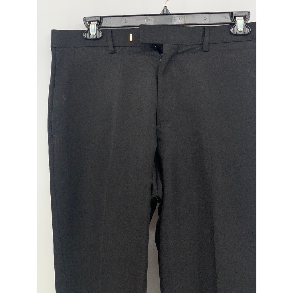 SAVANE Men's Black Solid Straight Flat Front Pants SZ 34X30