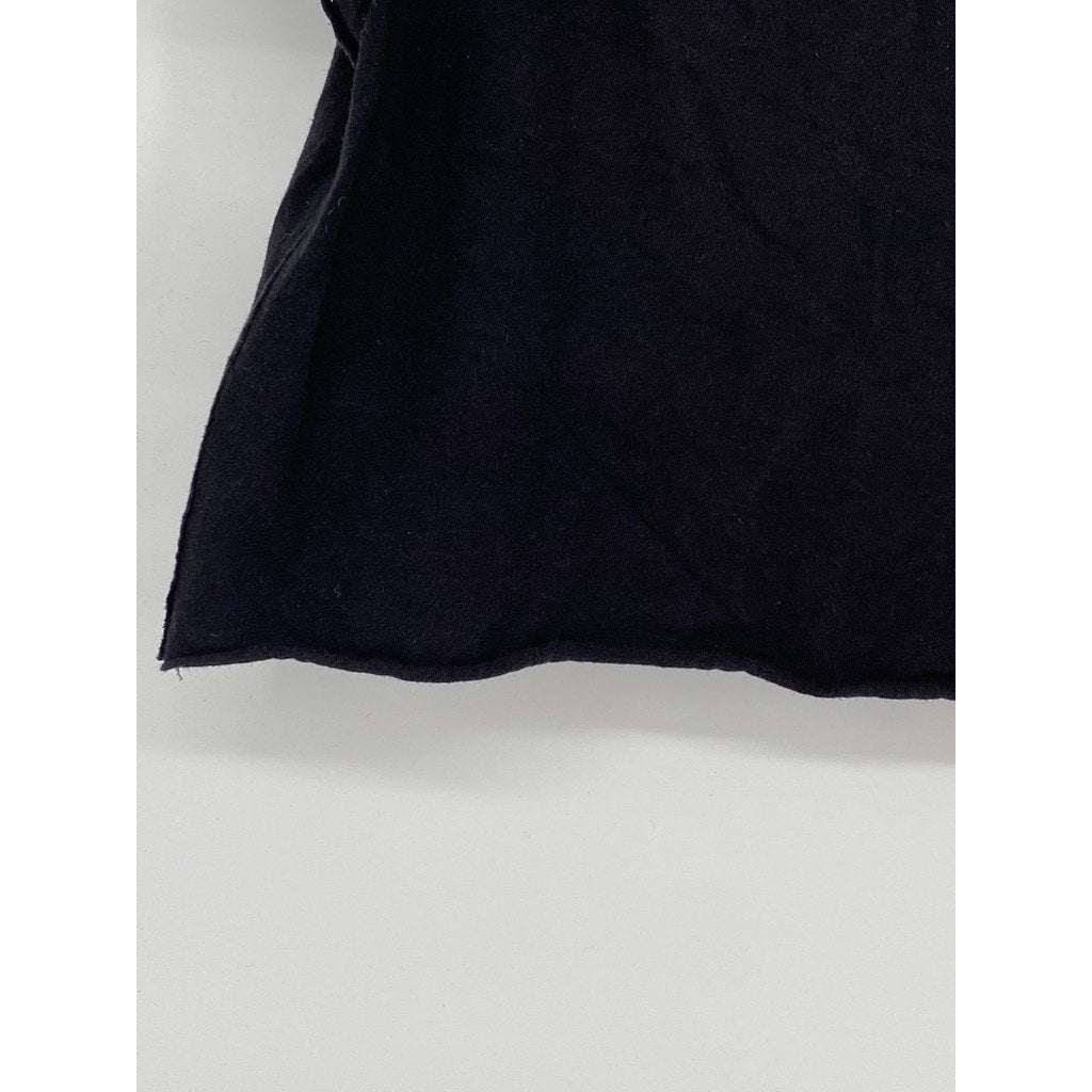 WE THE FREE Women's Black Solid Crewneck Short Rolled Sleeve Cropped Top SZ S