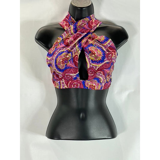 CIDER Women's Multicolor Paisley Print Tie-Neck Halter Crop Top SZ S(US4)