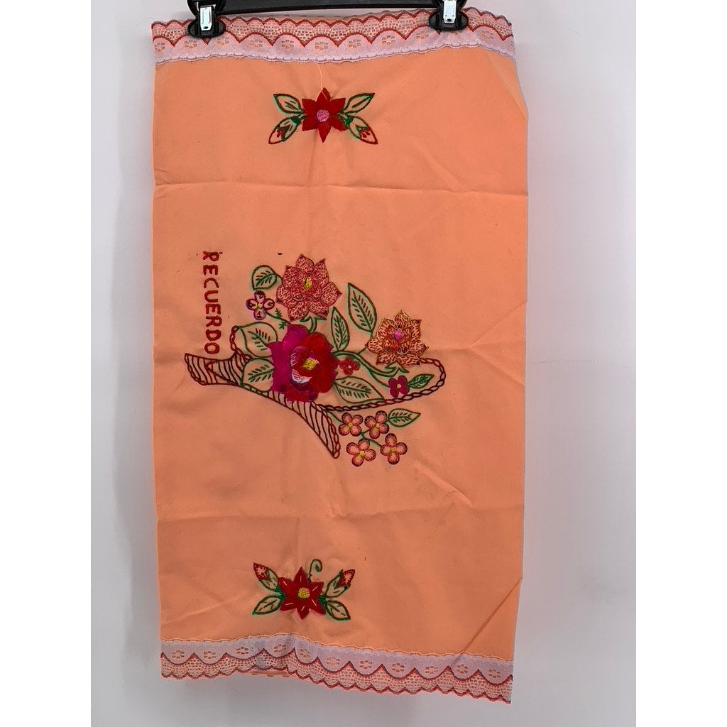 UNBRANDED Peach Embroidered Floral Pillow Case