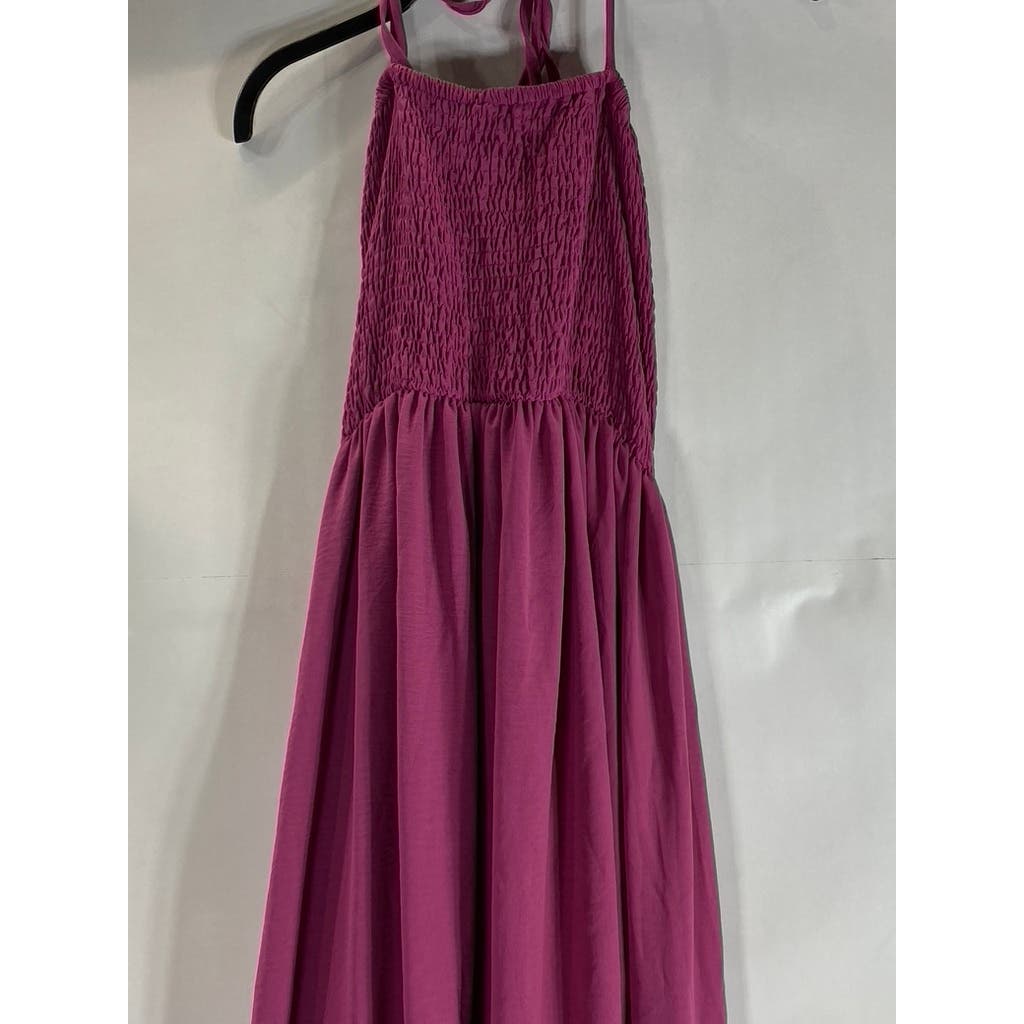 CIDER Women's Violet Solid Shirred Smocked Bodice Halter Maxi Dress SZ M(US6)