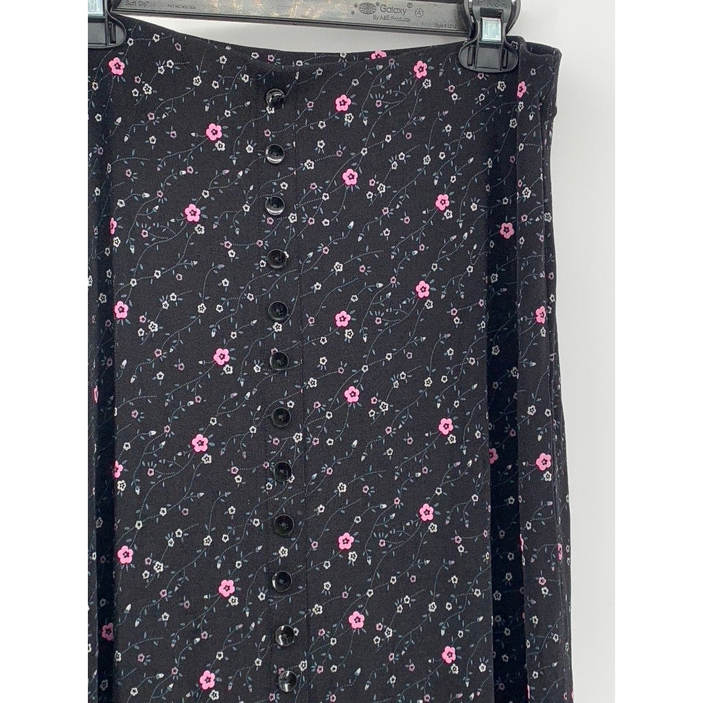 BRIGGS NEW YORK Women's Black Ditsy Floral Maxi Skirt SZ L