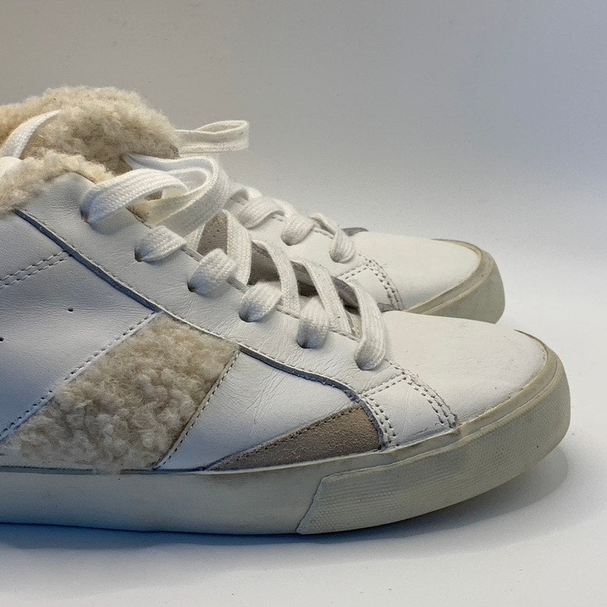 MARC FISHER LTD Women's White/Tan Mello Faux Sherpa Trim Lace-Up Sneakers SZ 8