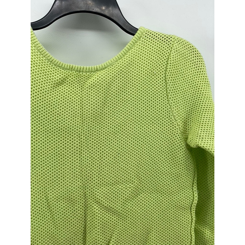 PER SE Women's Lime Green Knit Crewneck Zip-Up Long Sleeve Sweater SZ S