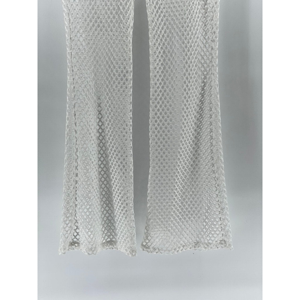 IRIS Women's White Diamond Mesh Pull-On Elastic Waist Wide-Leg Pant SZ M