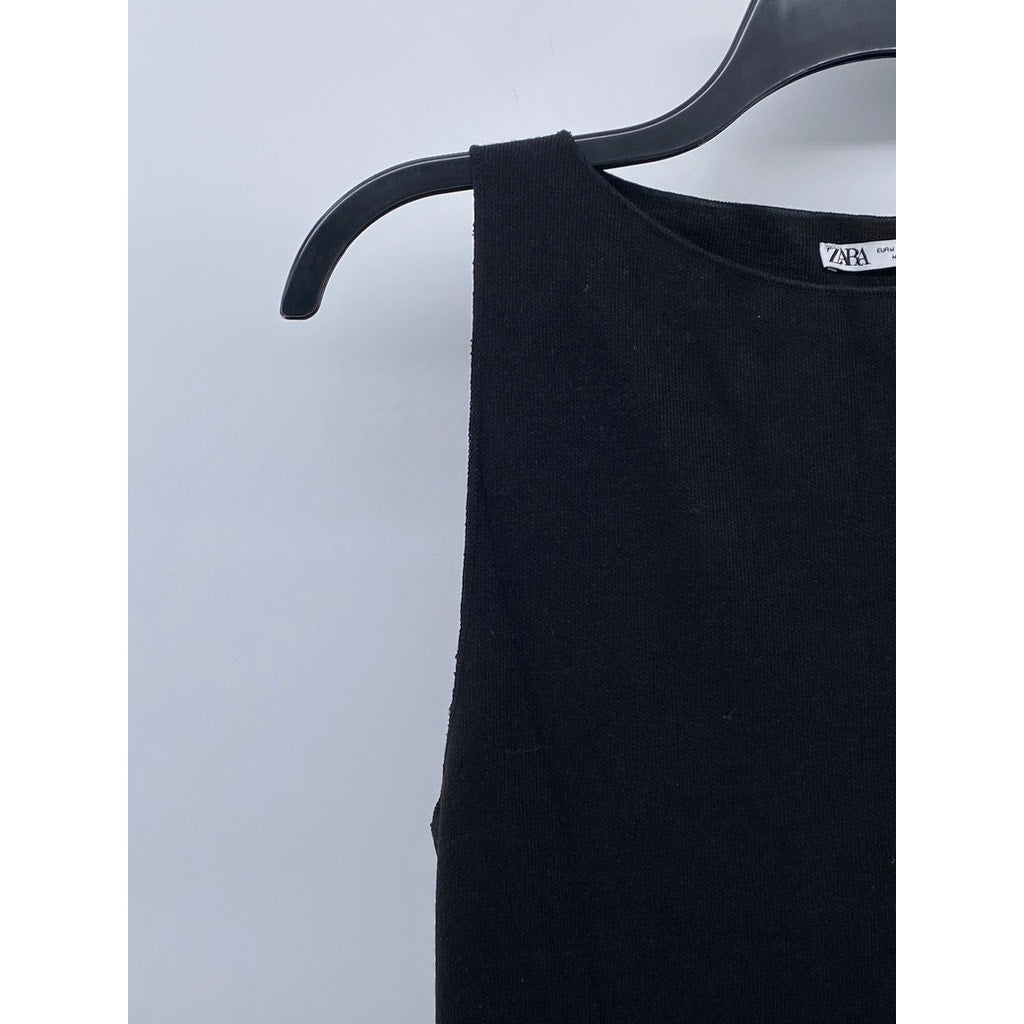 ZARA Women's Black Knit Crewneck Sleeveless Bodycon Mini Dress SZ M