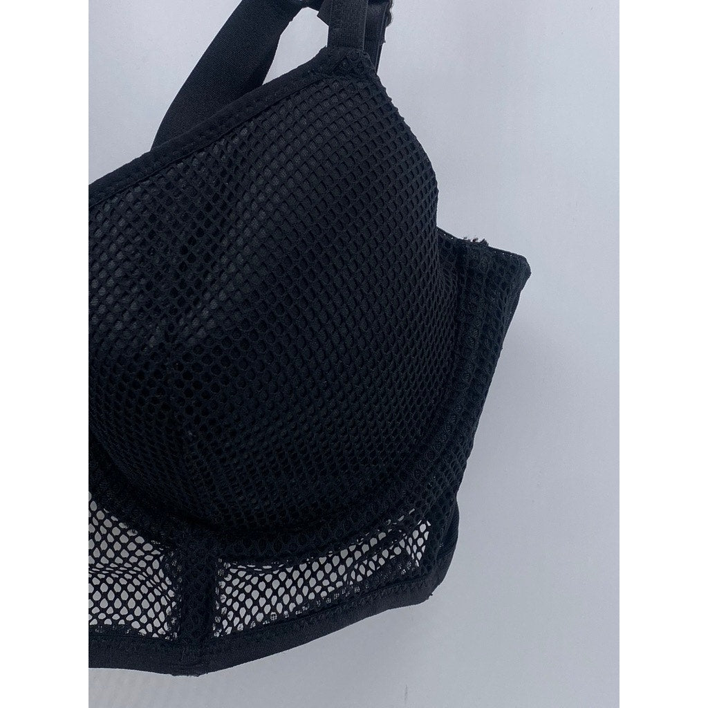 HUNKEMOLLER Women's Black Mesh Strappy Padded Underwire Bra SZ 32D