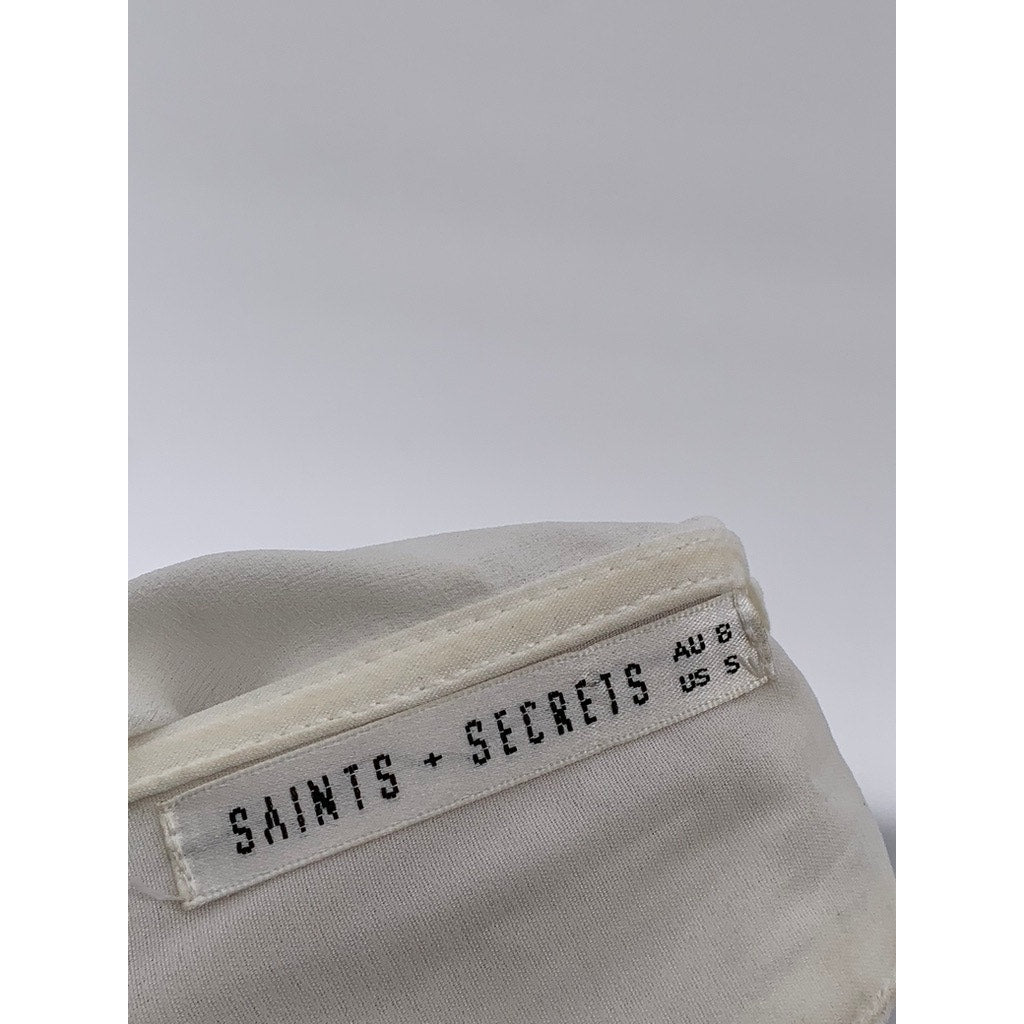 SAINTS + SECRETS Women's White Ruffle Surplice Tie-Waist A-line Mini Dress SZ S
