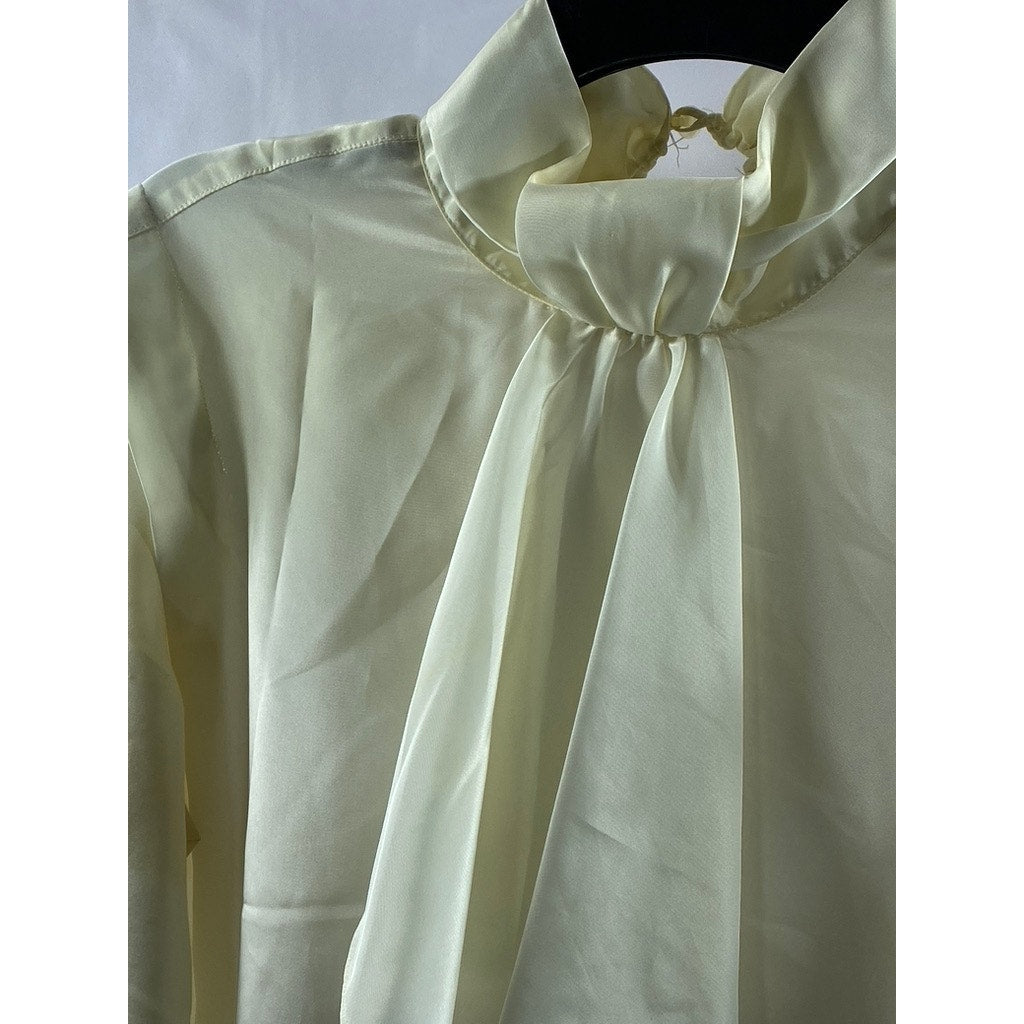 PRESENT TENSE Women's Beige Tie-Bow Long Sleeve Lightweight Top SZ 12