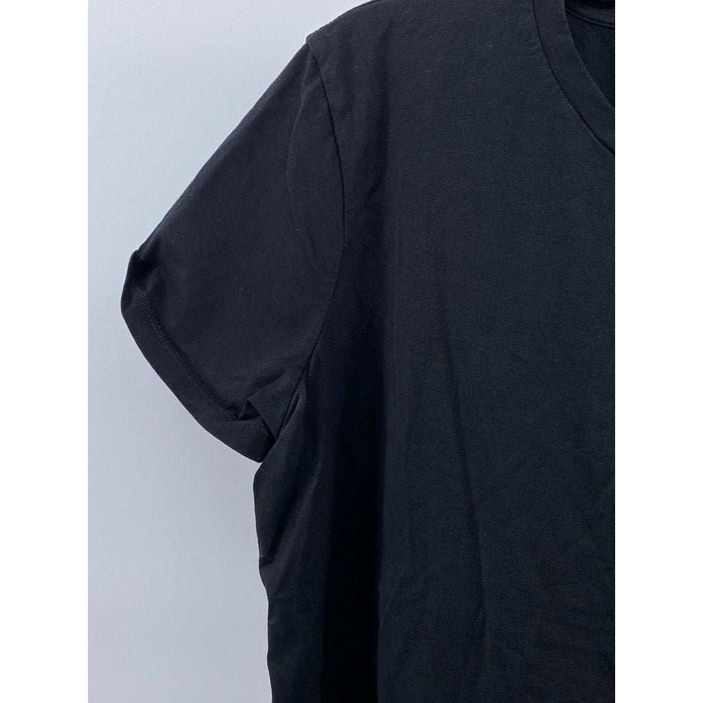 ZARA Women's Black Crewneck Pleated Sheer Hem Short Sleeve Top SZ L