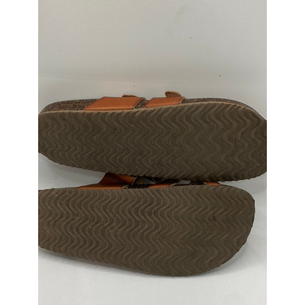 TIME & TRU Women's Brown Leather Toe-Strap Slip-On Flat Sandals SZ 6