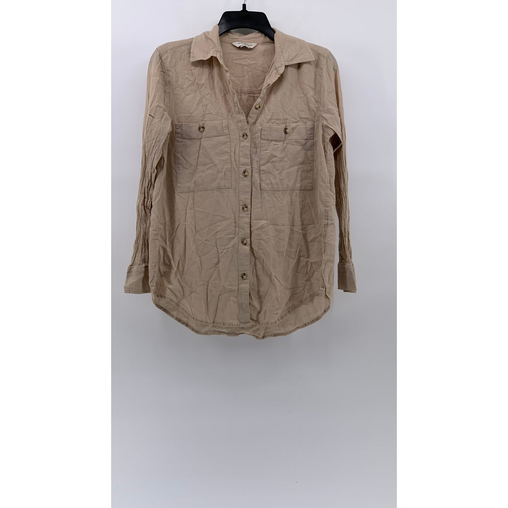 CLUB MONACO Women's Beige Button-Up Long Sleeve Regular-Fit Shirt SZ XS