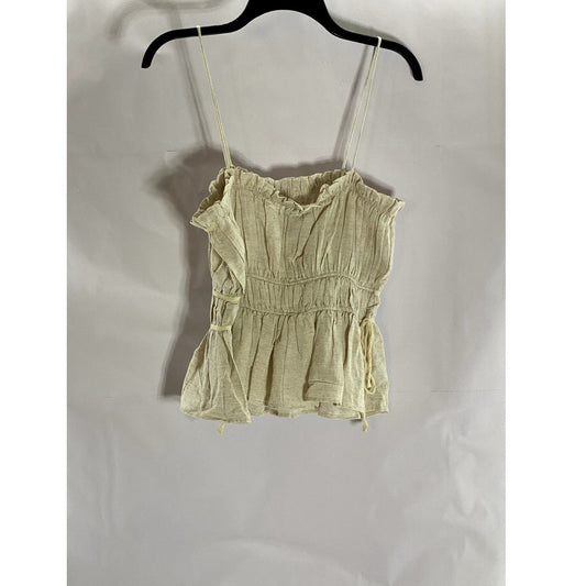 ZARA Women's Tan Straight-Neck Ruffle Elastic Waist Strap Rustic Top SZ L