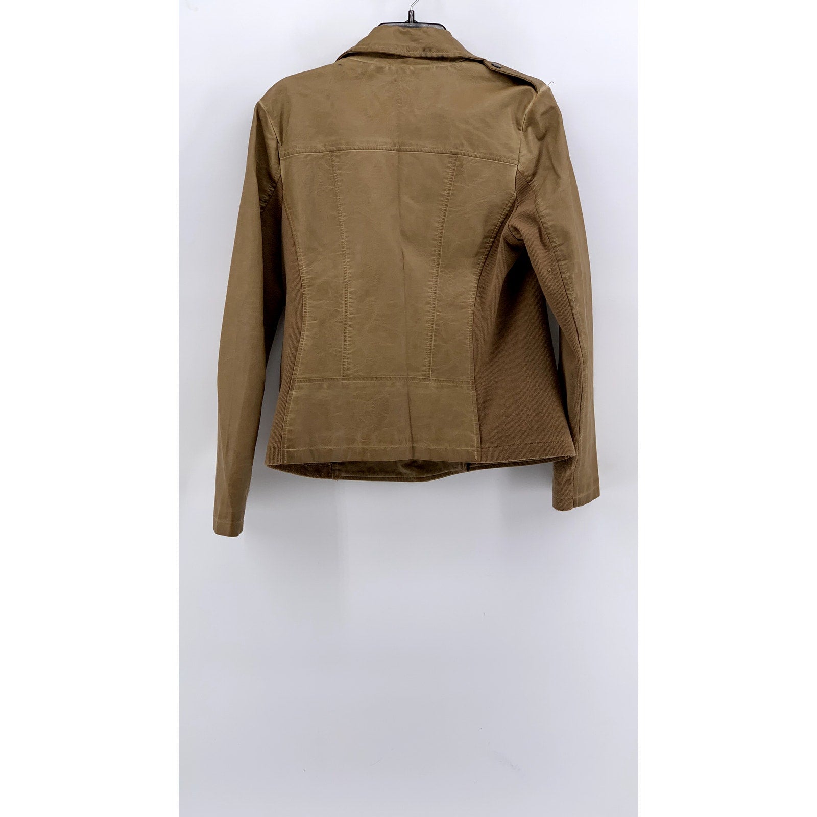 SEBBY COLLECTION Women's Tan Faux-Leather Asymmetrical Zip-Up Jacket SZ M