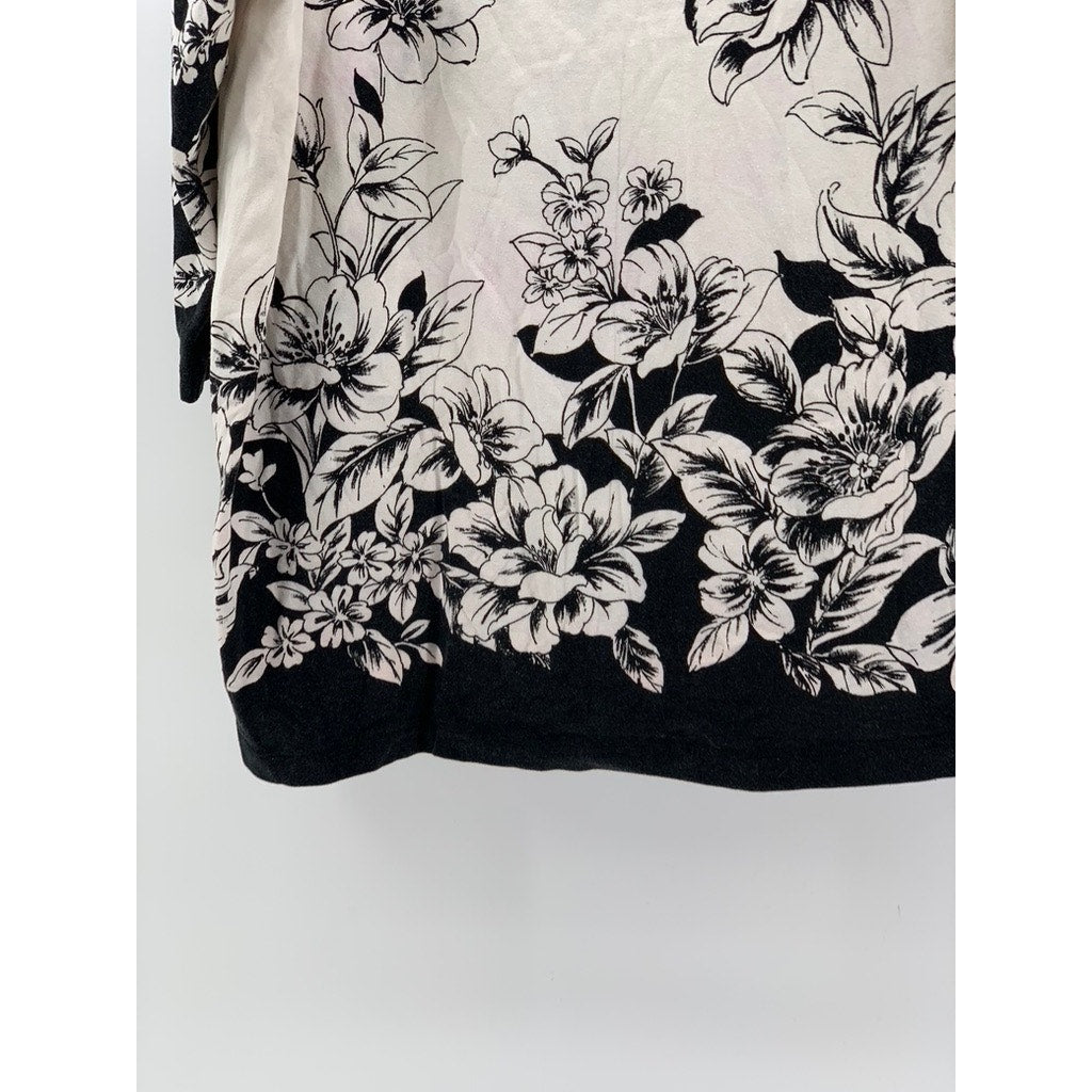 ALFRED DUNNER Women's Plus White-Black Floral 3/4 Sleeve Top SZ 2X