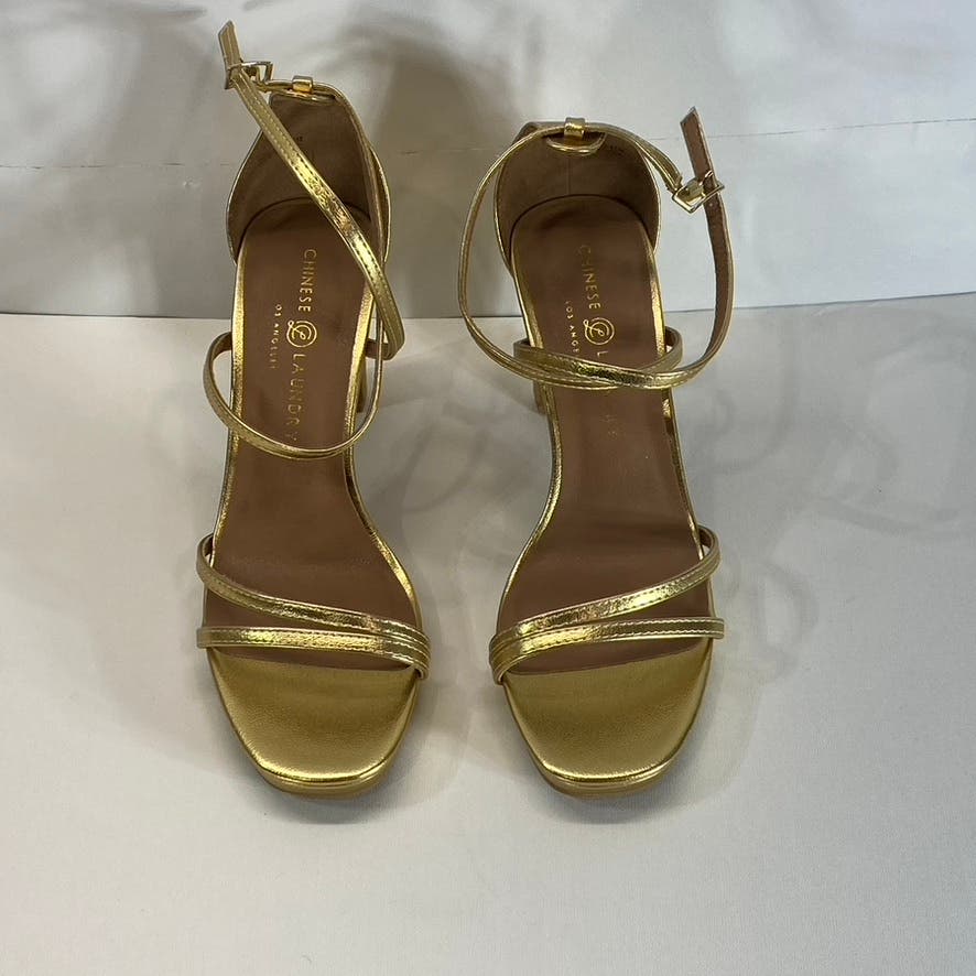 CHINESE LAUNDRY Women's Gold Metallic Taryn Strappy Square-Toe Sandals SZ 9