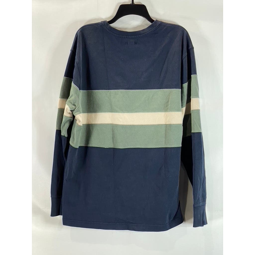 J.CREW ALWAYS Men's Navy/Green Pieced Stripe Crewneck Rugby Sweatshirt SZ L