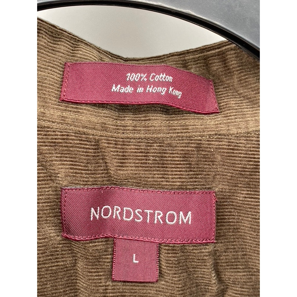 NORDSTROM Mens Button Down Chocolate Brown Corduroy Style SZ (L)