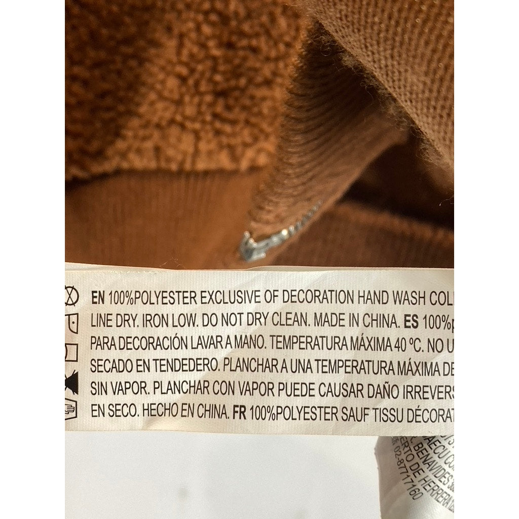 FOREVER 21 Women's Brown Faux-Fur Teddy Full-Zio Bomber Jacket SZ M