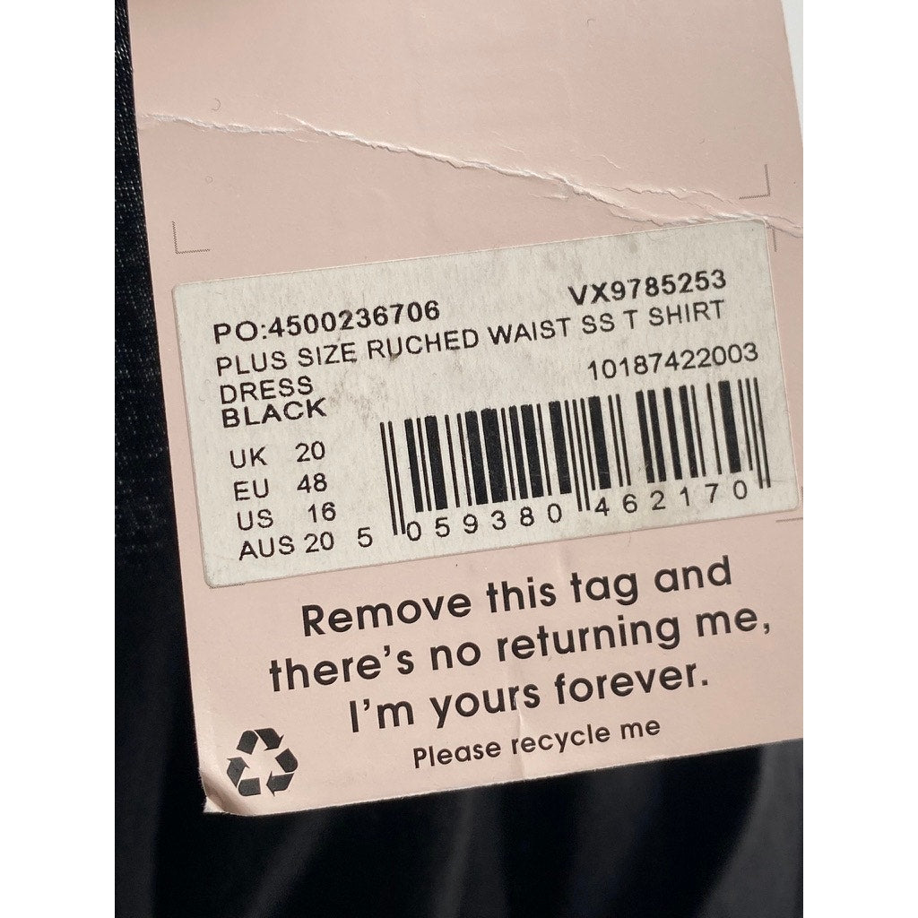 MISSGUIDED Women’s Plus Size Black Ruched Short Sleeve Mini T-Shirt Dress SZ 16