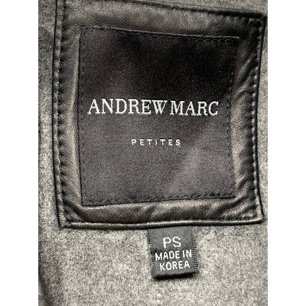 ANDREW MARC Women’s Petite Black Leather Hooded Zip-Up Jacket SZ PS