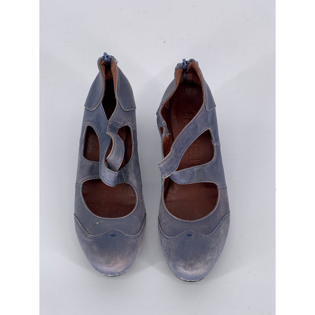 SACHELLE Women's Purple Leather Round-Toe Back Zipper Heeled Mary Jane Shoes SZ8