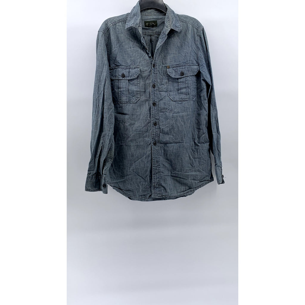 EDDIE BAUER Men's Vintage Blue Tall Chambray Button-Up Long Sleeve Shirt SZ M/T