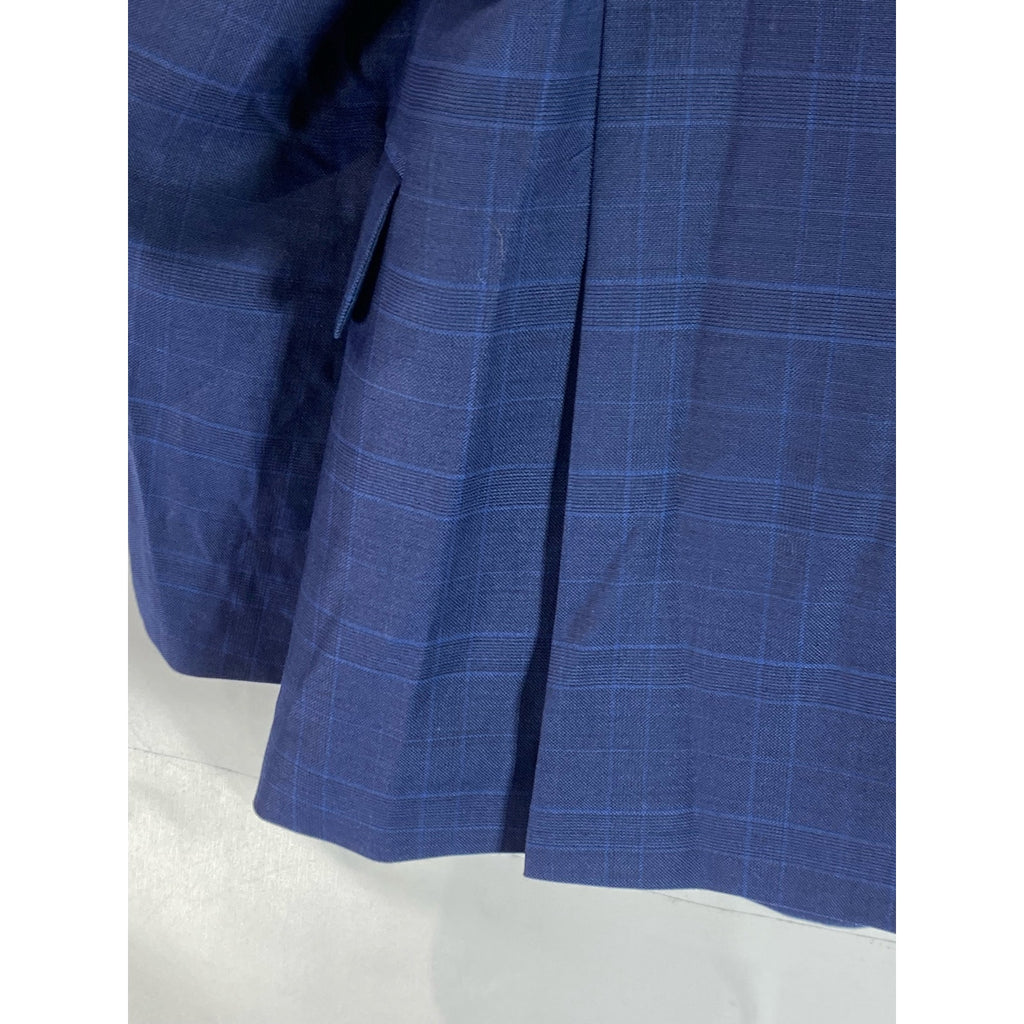 TOMMY HILFGER Men's Blue Plaid Wool-Blend Two-Button Short Blazer SZ 40S