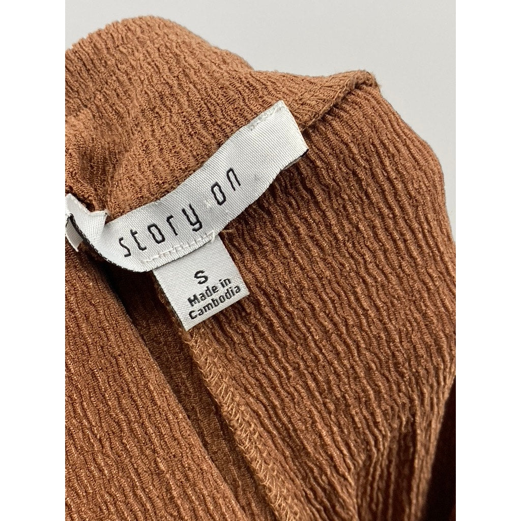 STORY ON Women's Brown Textured High-Rise Straight-Leg Pull-On Casual Pants SZ S