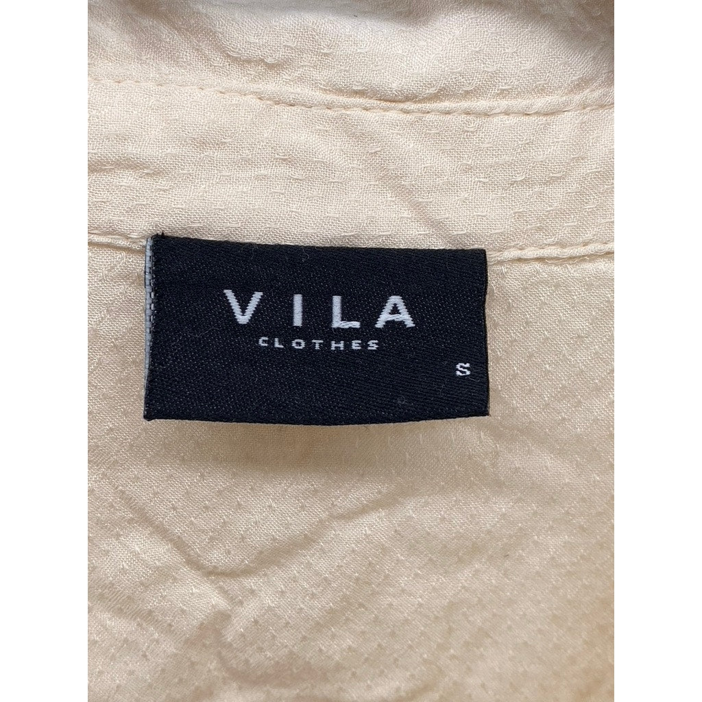 VILA Women's Beige Dot Textured Regular-Fit Button-Up Long Sleeve Top SZ S