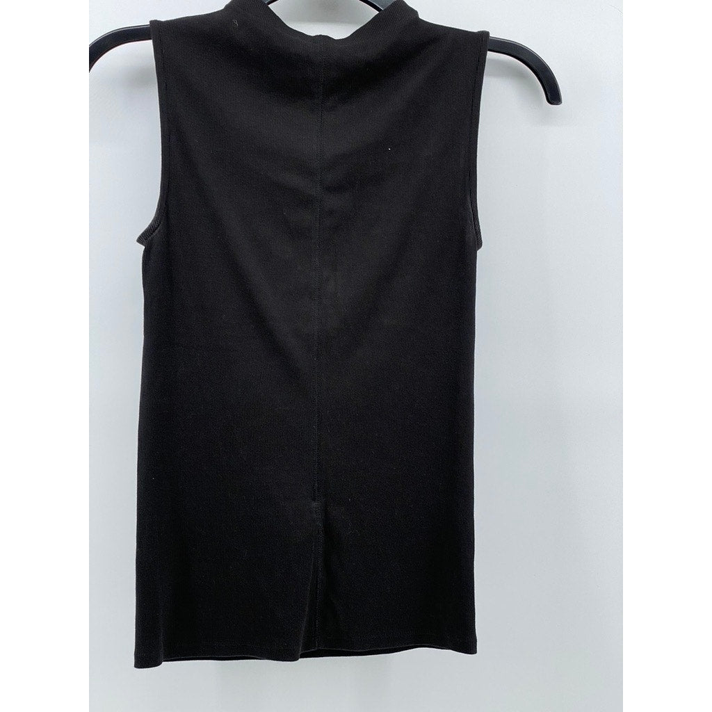 EVERLANE Women's Black Mock-Neck Sleeveless Ribbed Top SZ XS