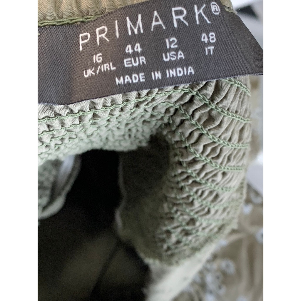 PRIMARK Women's Green Eyelet Keyhole Front Puff-Sleeve Maxi Dress SZ 12