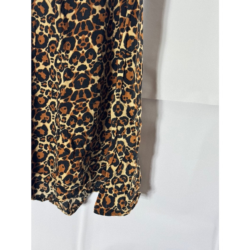 DIVIDED By H&M Women's Brown Leopard Print Front-Zip Adjustable Strap Dress SZ 6
