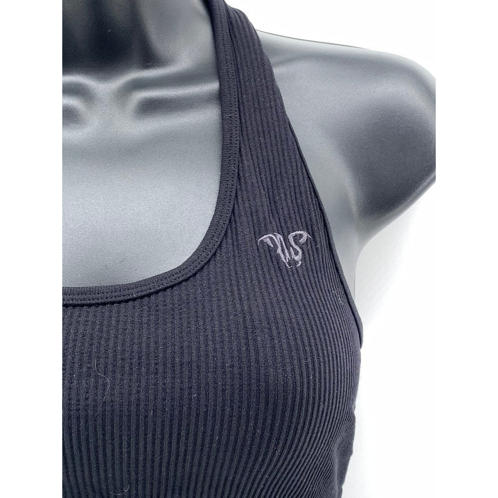 UNBRANDED Women's Black Ribbed Halter Crop Top SZ S